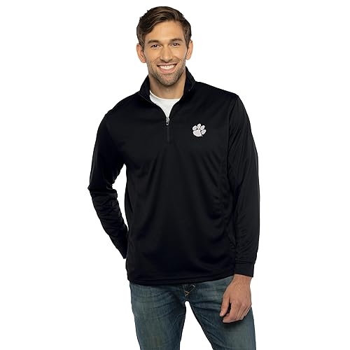 Vantage Apparel Men's Collegiate Performance Black 1/4 Zip Pullover, Clemson Tigers, Black, X-Large