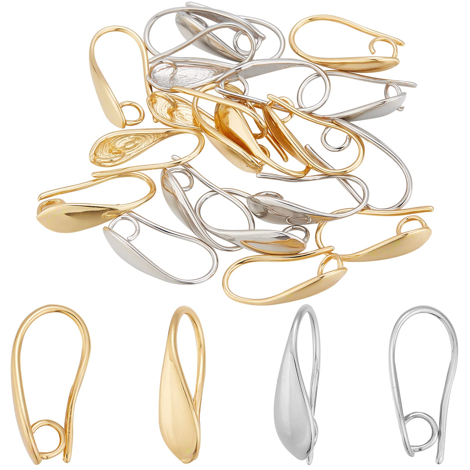 SUPERFINDINGS 20PCS 2 Colors Brass Leverback Earrings Hoop 18x5.5mm French Wire Earring Hooks Ear Wire with Open Loop Earwire Connector for Jewelry Making