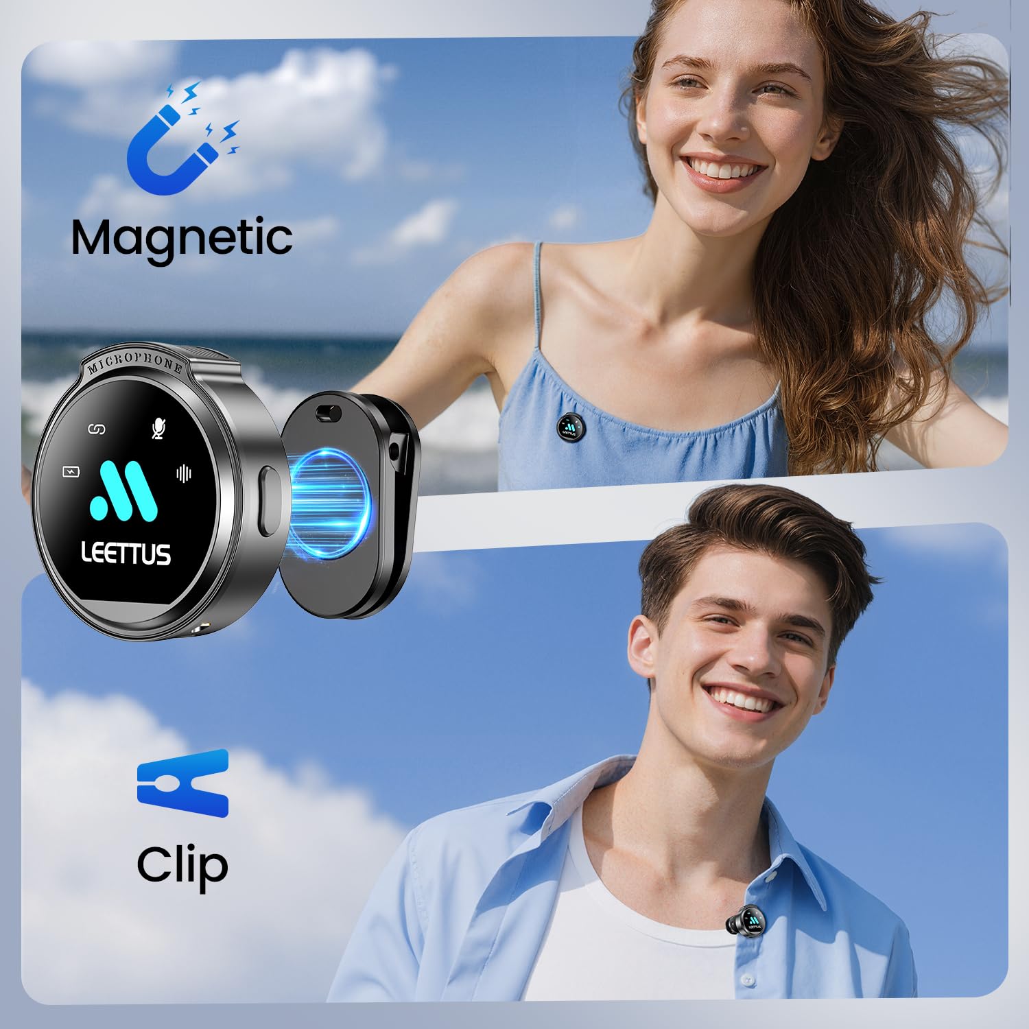 2 Pcs True Dual Receivers Mini Microphone for iPhone 7-16/Android/Tablet,Lavalier Wireless Microphones with DSP Noise Cancellation,Magnetic Clip,18H,Mic Mini for TikTok,Live Streaming,Interviews,Gifts