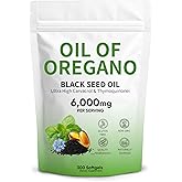 Oil of Oregano 6,000mg with Black Seed Oil, Oregano Oil Capsules Organic with Carvacrol & Thymoquinone, 2-in-1 Formula for Immune Support & Digestive Health, Non-GMO & Gluten Free, 300 Softgels (1)