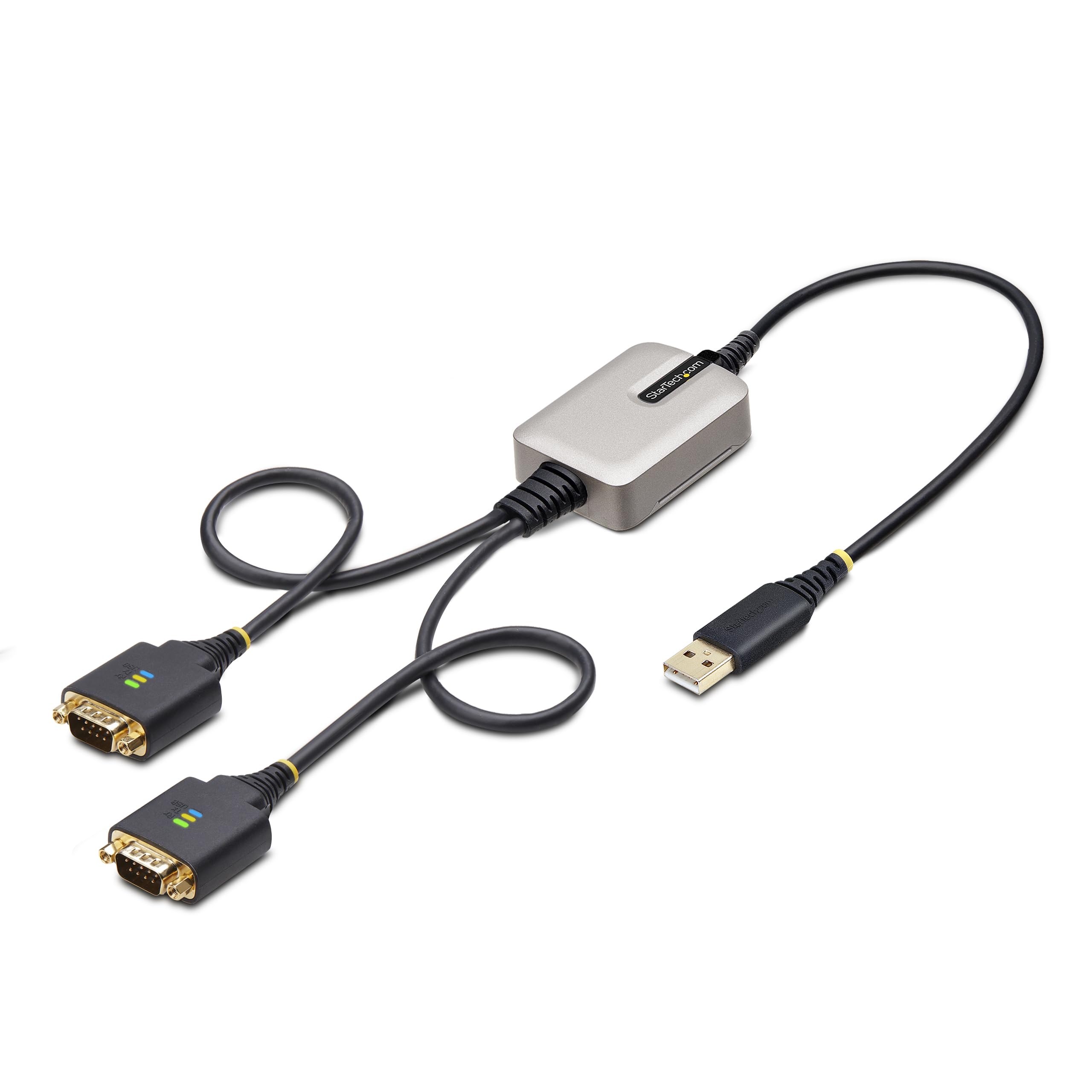 StarTech.com 2ft (60cm) 2-Port USB to Serial Adapter Cable, COM Retention, FTDI, USB to DB9 RS232, Changeable DB9 Screws/Nuts