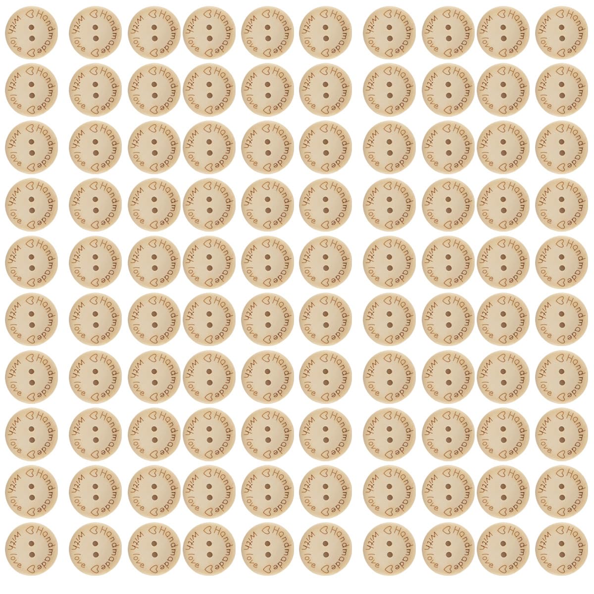 NAMVO 100pcs 2 Holes Handmade with Love Natural Wood Sewing Button 25mm