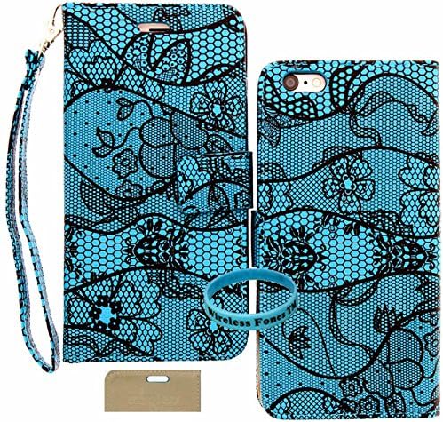 iPhone 6 Case, iPhone 6 4.7 Case, Wireless Fones TM Unique Wallet Blue Floral Lace Print Pattern Case Cover for iPhone 6 4.7 inch with PU Leather and Card Slots/Wristlet