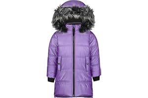 Jessica Simpson Girls' Mid-Length Heavyweight Puffer Jacket with Faux Fur Hood Winter Coat