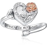 925 Sterling Silver Heart Urn Ring for Ashes for Women - Cremation Jewelry Keepsake Thumb Rings Adjustable with Rose/Sunflower Gift for Lost Of Love Ones Human Adult Pet