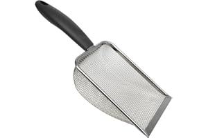 GKYZBB Cat Litter Scoop, Large Stainless Steel Sifter with Plastic Long Handle, Kitty Metal Deep Shovel Scooper, Poop Sifting