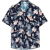 SURF CUZ Mens Hawaiian Shirts Short Sleeve Stretch Casual Aloha Shirt Vacation Mens Tropical Button Down Beach Shirts