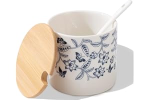 TreaHome Salt Cellar with Lid and Spoon, 9oz Salt Containers for Countertop, Moisture-Proof Salt Box, Beautiful Salt Holder