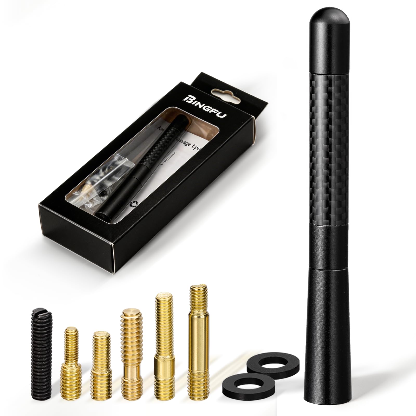 Bingfu Universal Vehicle Truck SUV Car Radio Aerial Antenna Topper M4.0 M5.0 M6.0 Screws Black Short Car Stereo FM AM Antenna Replacement Compatible with All Cars