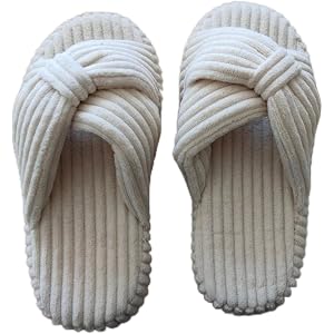 Girls Bow Cross Band Slippers, Soft Non-Slip Indoor Outdoor Home Casual House Shoes（Beige） (1.5)