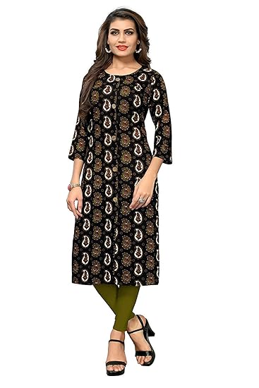 Navabi Export Womens Rayon Printed Black Color Kurti (VF-KU-183)
