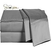 ELINEN 100% Supima Cotton Sheets 600 Thread Count,Bed Sheet Set King Size Sheets 4 Pieces,Soft & Silk Sateen Weave, Fits Mattress Up to 18'',Deep Pocket, Breathable & Fade Resistant(Grey,King)