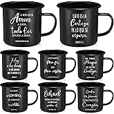 Yiyiring 8 Pcs Christian Enamel Mugs 16oz Spanish Religious Inspirational Christmas Coffee Mugs with Bible Verse Christian Drinking Cups with Scripture Xmas Gifts for Men Women Church(Black)