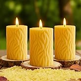 Crenovo Odorless Beeswax Candles for Meditation, 100% Natural Beeswax Pillar Candles 30 Hours Each, Air Purifying, Pet Safe, Handmade, Pure Beeswax Votive Candles 2x3 Inch, 3 Pack Bulk