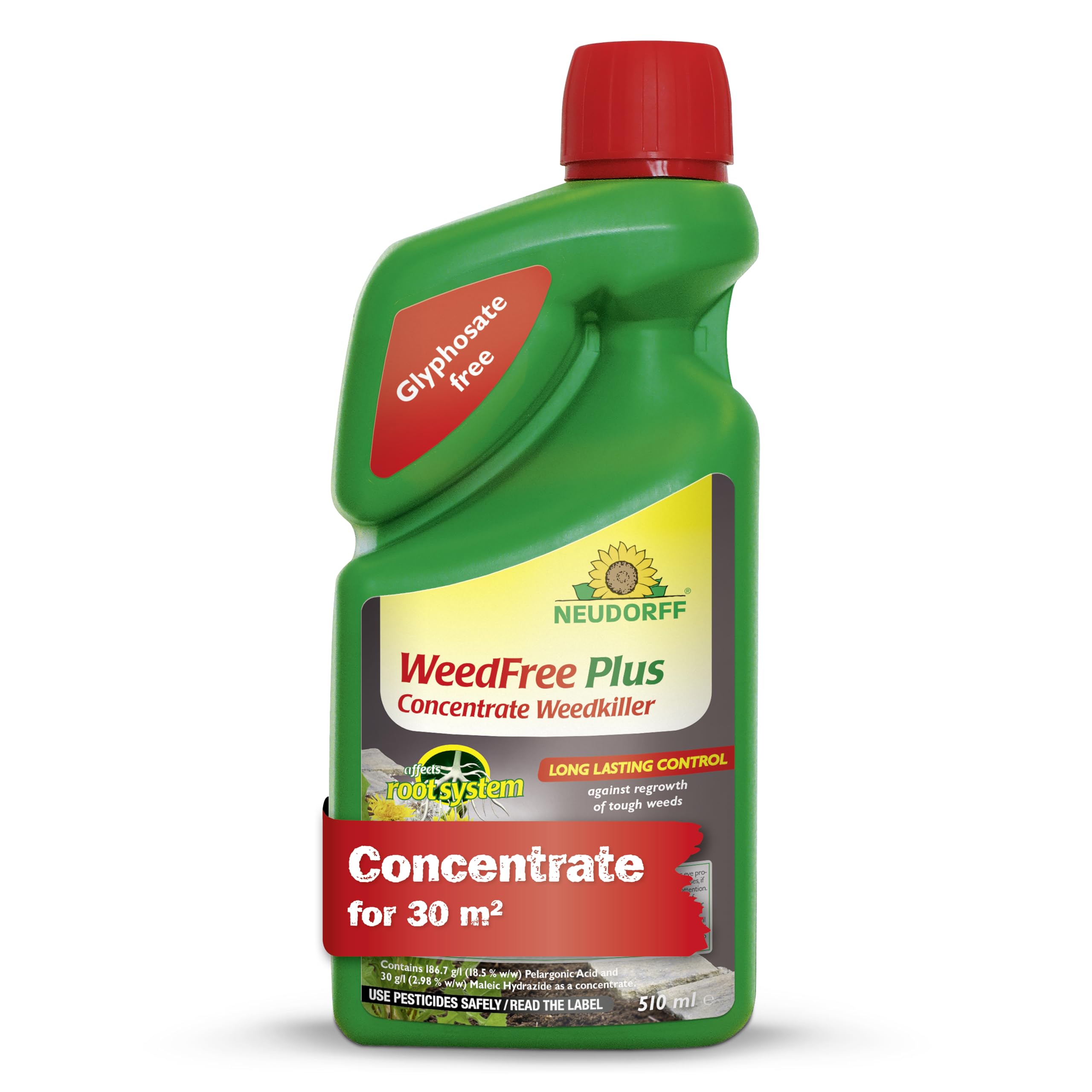 Neudorff WeedFree Plus Concentrate - Effective Weedkiller for fast, long-lasting weed control. Affects root system. Glyphosate Free, 510 ml