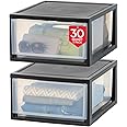 IRIS USA 30 Qt. Plastic Drawer Storage Organizer Stacking Drawers, 2-Pack, Stackable Unit with Sliding Drawer for Clothes Bedroom Kitchen Under Sink Pantry Craft Room Bathroom Dorm Office, Black