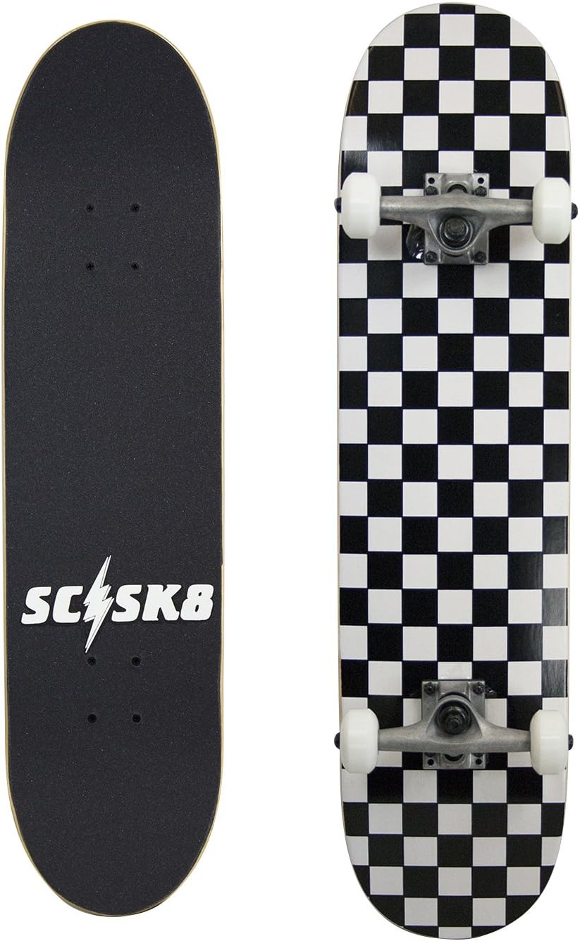 SCSK8 Pro Skateboard Complete Deck Checker/Checkered Pattern 8"