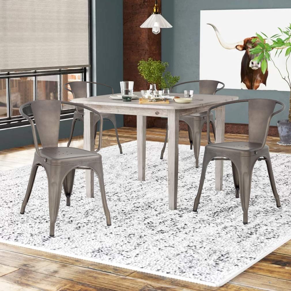 Metal Dining Chairs Set of 4 Patio Chiar Indoor Outdoor Metal Chairs Kitchen Metal Chairs 18 Inch Seat Height Restaurant Chair 330LBS Weight Capacity Tolix Side Metal Stackable Bar Chairs: Kitchen & Dining