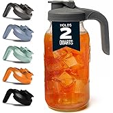 County Line Kitchen Glass Mason Jar Pitcher with Lid - Wide Mouth, 2 Quart (64 oz) - Heavy Duty, Leak Proof - Sun & Iced Tea Pitcher, Cold Brew Coffee, Breast Milk Storage, Water - Gray