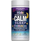 Natural Vitality Calm, Magnesium Citrate Kids Supplement, Stress Relief Gummies, Supports a Healthy Response to Stress, Gluten Free, Vegan, Nighttime Berry, 120 Gummies
