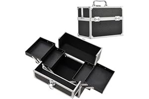 Stagiant Makeup Train Case, Makeup Box with 4-Tray, Cosmetics Organizer for Makeup Supplies, Women Organize Case for Girls Makeup Kit, Nail Art, Black