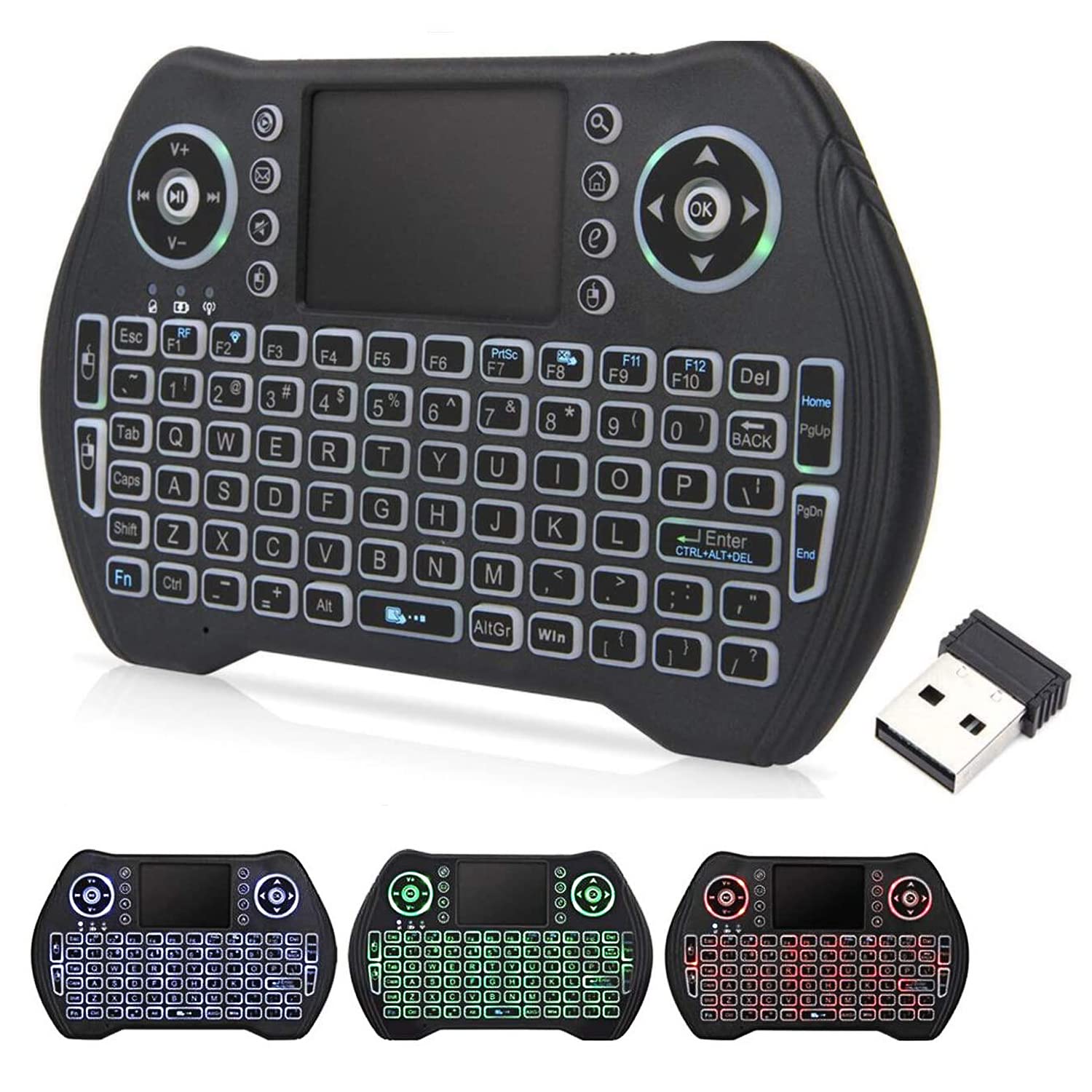Mini Wireless Keyboard Backlit With Touchpad Mouse Combo and Multimedia Keys 2.4G Mini Keyboard Handheld Remote for Android TV Box,HTPC,PS3,PS4,Windows PC,Smart TV,Tablet