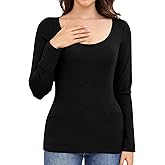 Ganado Long Sleeve Shirts for Women Scoop Neck Thermal Shirt Plain Basic Tops Fitted Layering Undershirts