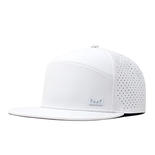 melin Trenches Icon Hydro, White, Men's Performance Snapback Hats,  Water-Resistant Fitted Flat Bill Baseball Caps for Men Women, Golf,  Running, or