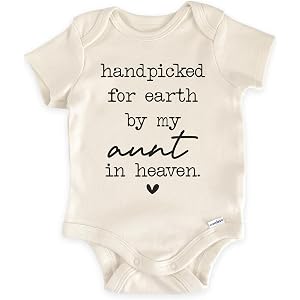 Handpicked For Earth By My Aunt In Heaven Bodysuit (0-3 Months, Natural) | Niece Nephew Baby Outfit, Guardian Angel Reveal, M