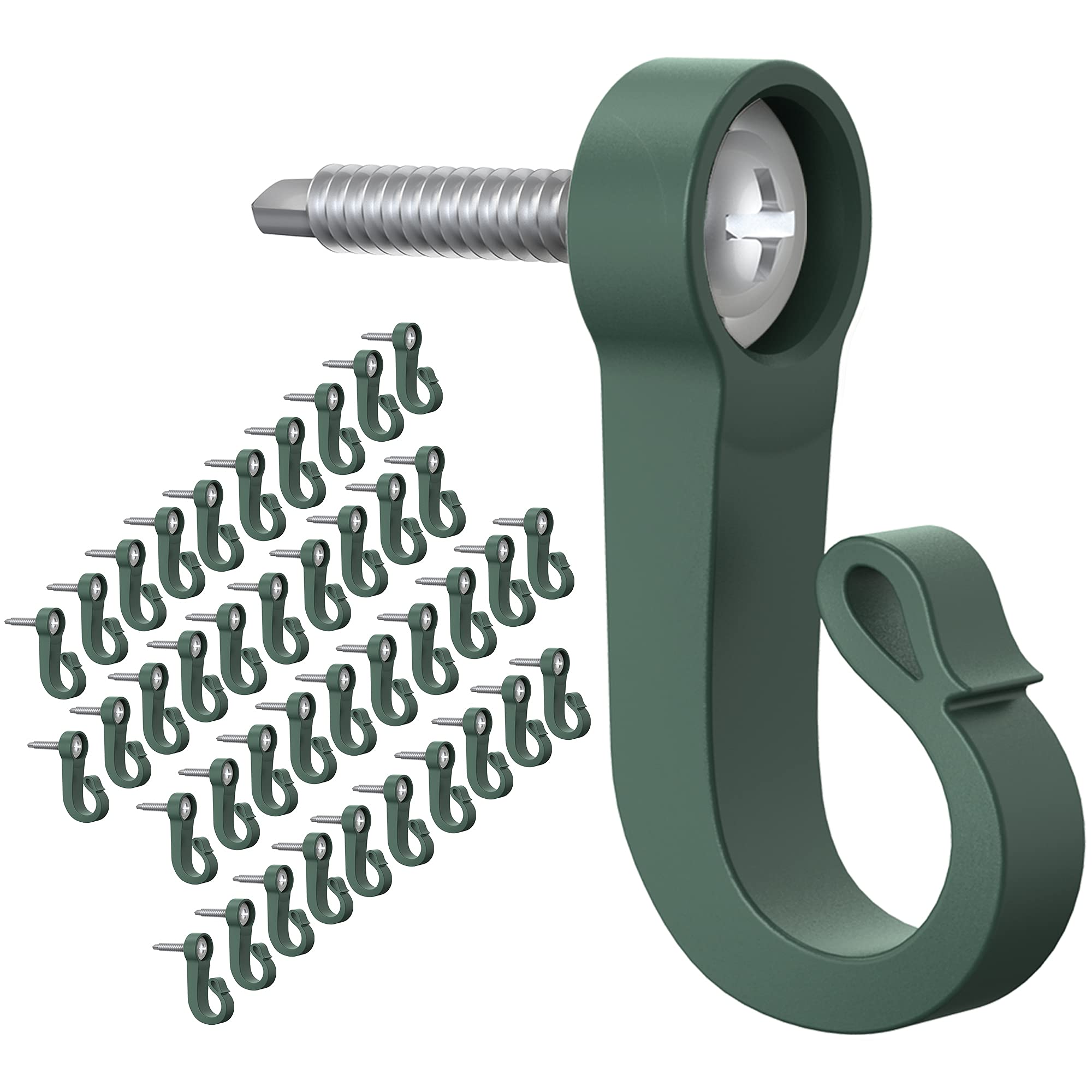 BOZXYE 40 Pack Q-Hanger Hooks with Screw, Christmas Light Hangers Hooks for Outdoor String Lights, Safe Hanging Indoor Outdoor Christmas Light Garages Light Wire Fairy Lights, Retro Green