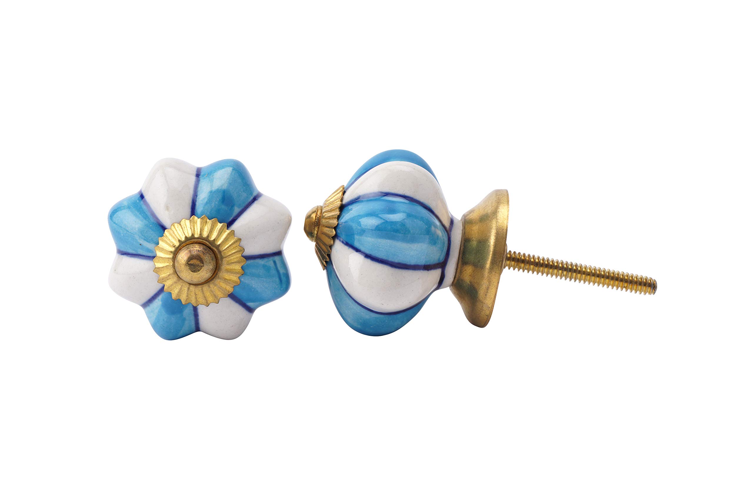 CGB Giftware | Blue & White Stripe Melon Shape Drawer Pull | Made from Ceramic/Metal | RE89