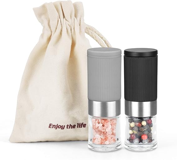 Mini Salt and Pepper Grinder Set,Small Portable Pepper Mill Table Salt