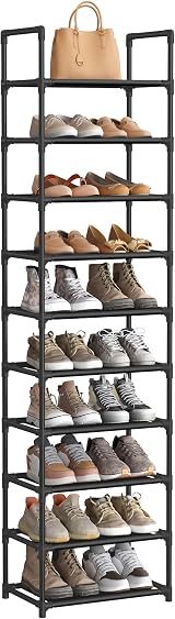 SONGMICS 10-Tier Shoe Rack 45 x 28 x 173 cm Metal Frame Black LSH010B02