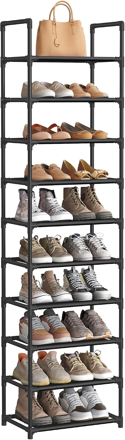 SONGMICS 10-Tier Shoe Rack 45 x 28 x 173 cm Metal Frame Black LSH010B02