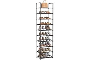 SONGMICS Shoe Rack, 10-Tier Shoe Shelf, Shoe Storage Organizer, 11 x 17.7 x 68 Inches, Metal Frame, Non-Woven Fabric Shelves, for Entryway, Bedroom, Black ULSH010B02