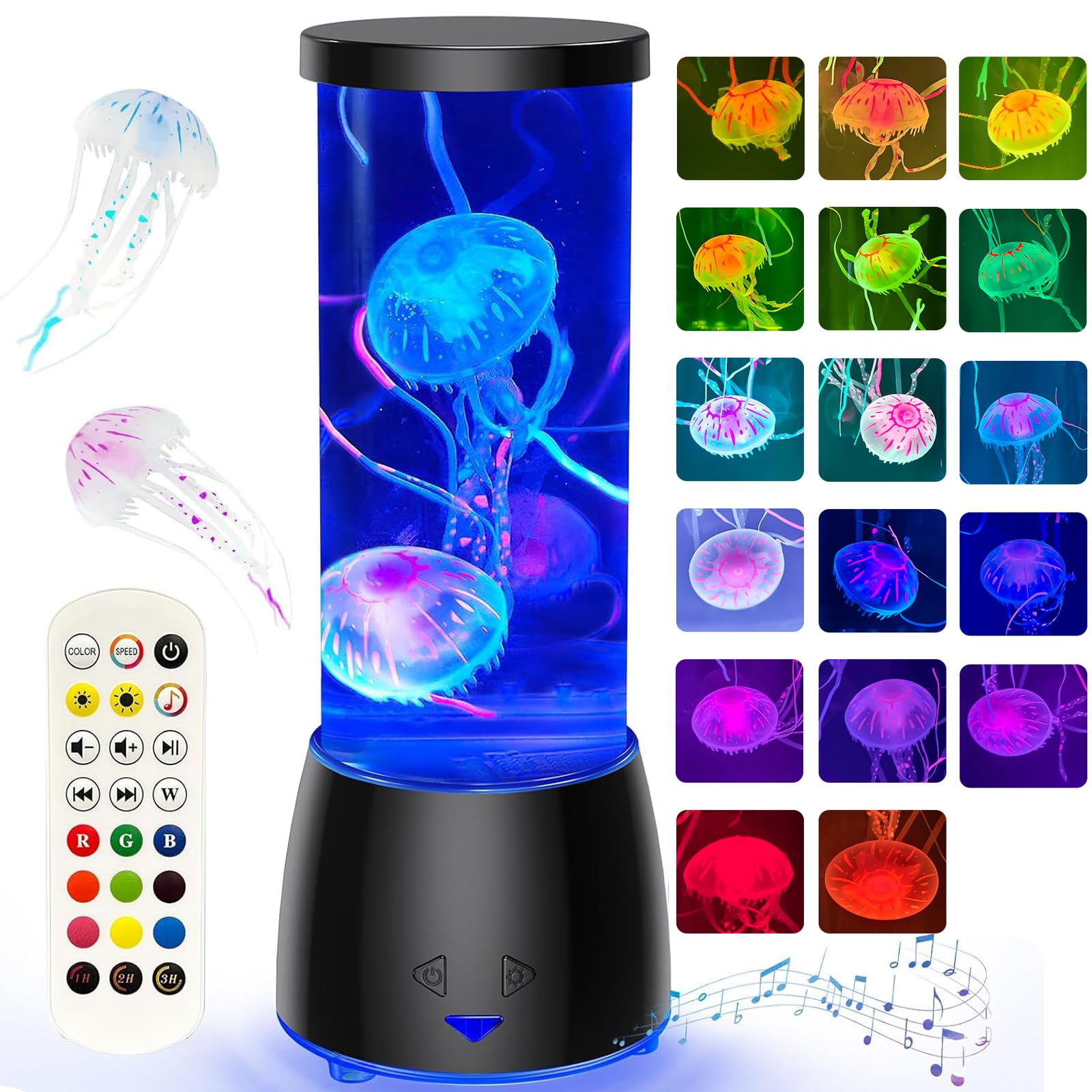Soarling Jellyfish Lamp, Jelly Fish Light Lamp with Music Bluetooth Speaker & White Noise, 10 Color Changing Jellyfish Aquarium with Speed Control Sensory Mood Light for Relax