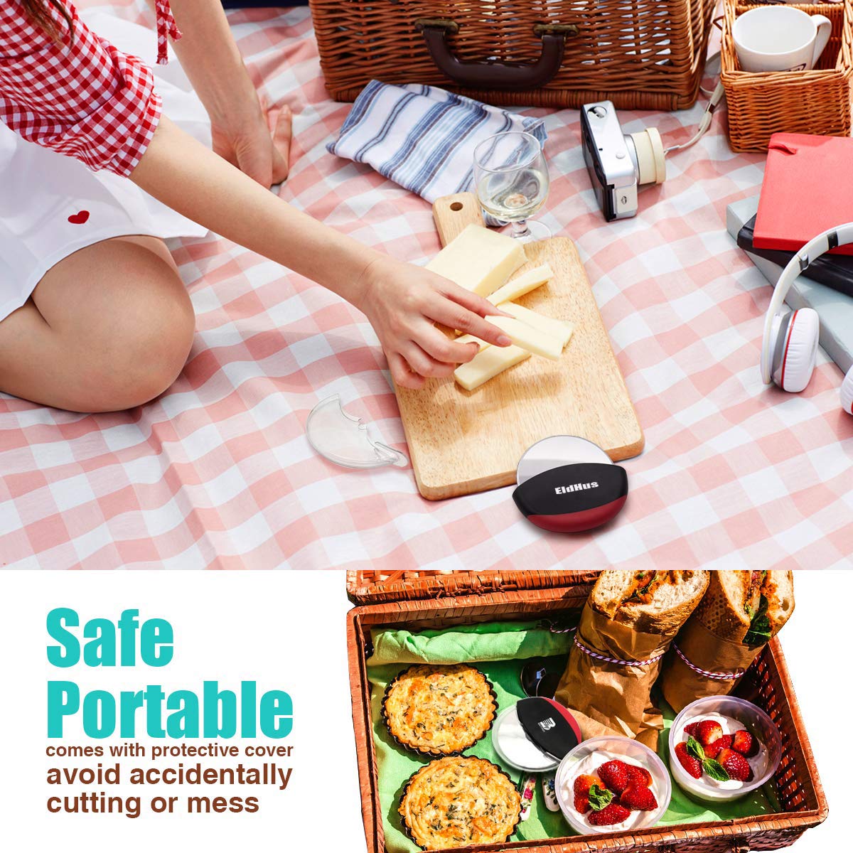 EldHus Pizza Cutter Wheel, Pizza Sharp Blades, Stainless Steel Cutting Wheel, Premium Edition Slicer with Sliding Protective Blade Cover