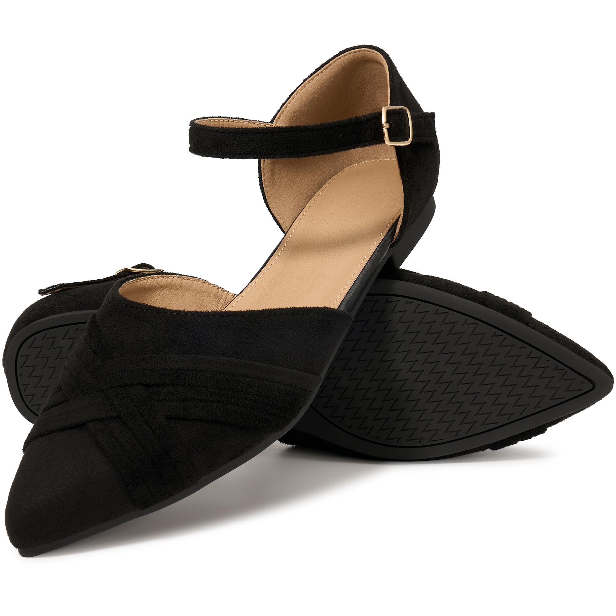 Photo 1 of Aomigoct Dress Comfortable Womens Flats: Pointed Toe & Soft Suede for Office & Commute - Adjustable Buckle for All-Day Comfort & Confidence - Urban Working Women Black