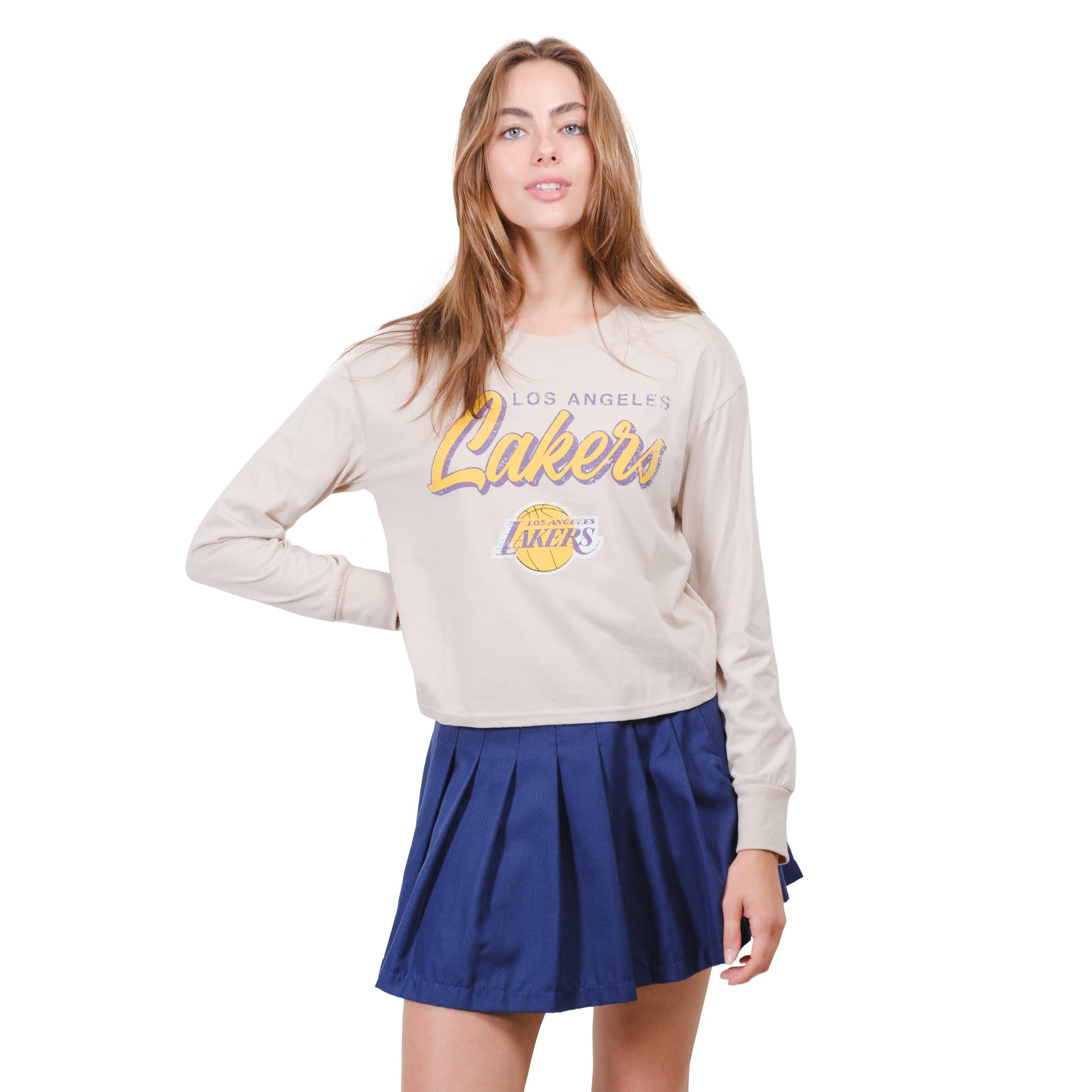 Photo 1 of Ultra Game Women's NBA Super Soft Crop Top Pullover Sweatshirt, Los Angeles Lakers, Sand, XX-Large
