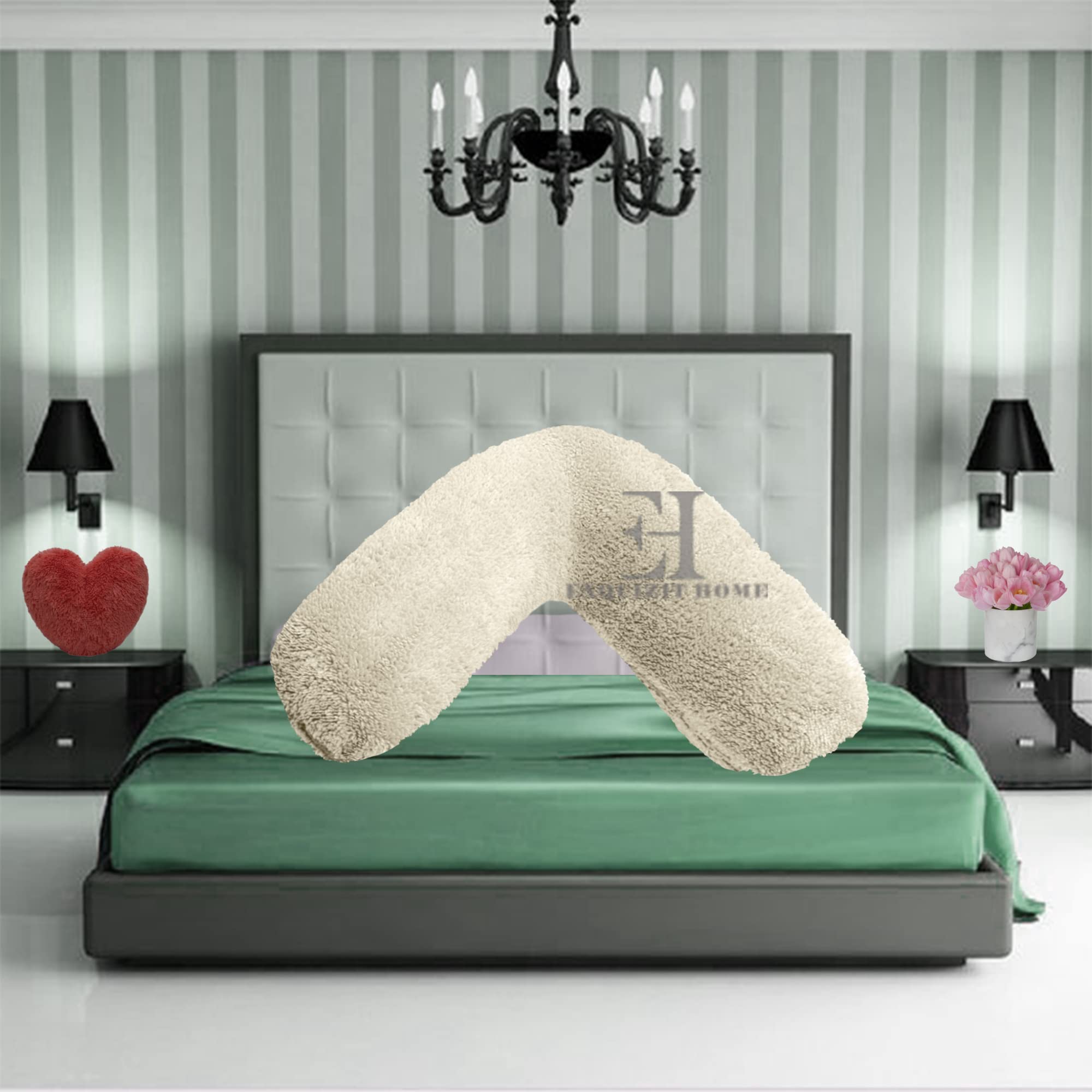 EXQUIZIT HOME® Teddy Fleece V Shaped Orthopaedic Pillowcase Cover | Super Soft Warm & Cosy 100% Polyester V Pillow Cover | Pregnancy Maternity Nursing Support Pillowcase (Cream, 30cm x 78cm Approx)