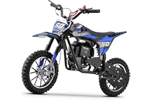 SUNDERWELL 50cc Mini Dirt Bike, 4-Stroke Kids Gas Bike with Front Fork, Shock Absorber and Soft Seat Cushion, Max Load 165Lbs, Pull Start Cooperate Disc Brakes and Up to 25mph (Blue)