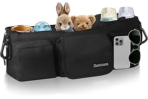 Domivans Double Stroller Organizer,Double Stroller Caddy for Bob Duallie and Baby Jogger City Mini GT2,Extra Large Double Baby Stroller Accessories with Cup Holder,Black(Empty Bag)