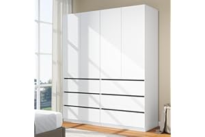 LABROSKIA Bedroom Armoire Wardrobe Closet with Drawers: White Wardrobe Closet with Doors, Modern Cabinet for Clothes with Shelves, Wooden Wardrobe for Hanging Clothes (Modern, 2)