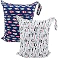 ALVABABY Wet Dry Bags with Two Zippered Pockets 2 Pack Travel Beach Pool Daycare Soiled Baby Items Reusable Waterproof Yoga G