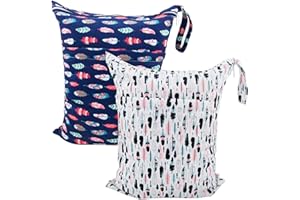 ALVABABY Wet Dry Bags with Two Zippered Pockets 2 Pack Travel Beach Pool Daycare Soiled Baby Items Reusable Waterproof Yoga G