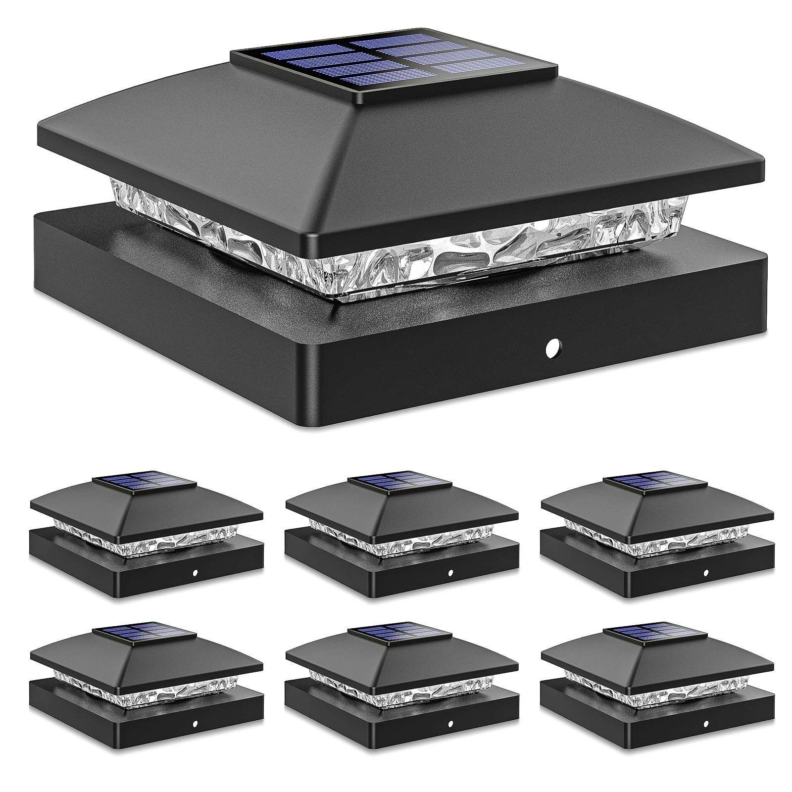 Photo 1 of Solar Post Cap Lights Outdoor 6pack, Black Waterproof Solar Powered Deck Fence Post Lights Fit 4x4 Wood/Vinyl Posts, Bright Warm White Solar Post Lights Decorate Deck, Patio, Porch, Fence