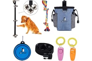 Cilkus 7 Piece Dog Training Set - Dog Training Clicker, Treat Pouch Bag, Housetraining Door Bells, Dog Toys, Dog Bowl.Puppy Supplies Starter Kit for Teaching Commands