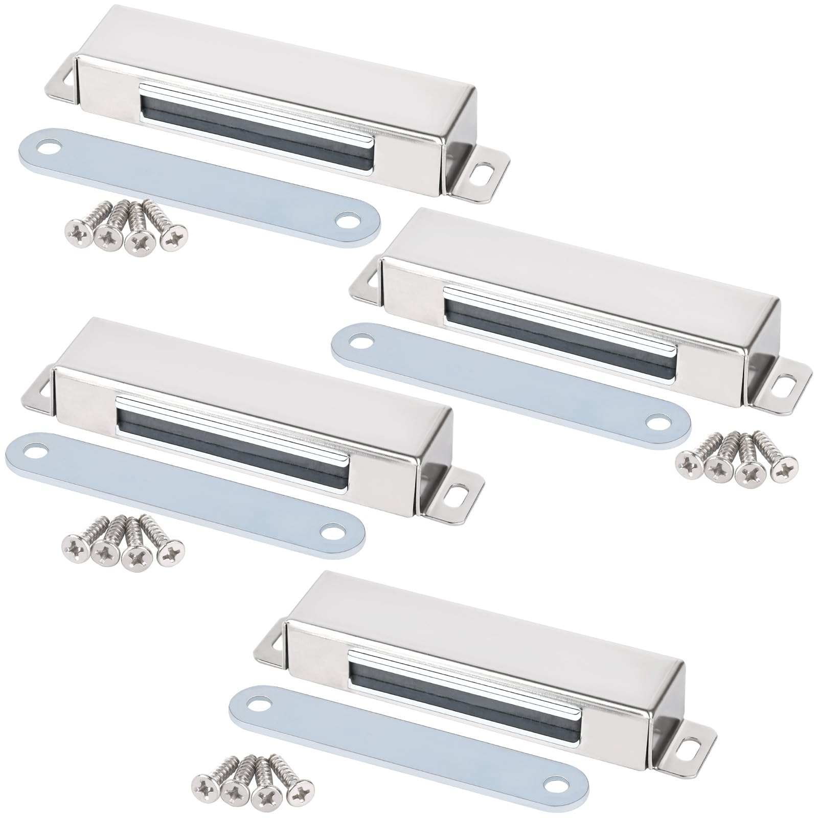 MIN CI 4 Pack Magnetic Door Catch, Strong Magnets Heavy Duty 45kg Pull Door Magnets Neodymium Magnetic Catch Cupboard Magnets Stainless Magnetic Catches for Cupboards Kitchen Bathroom Wardrobe
