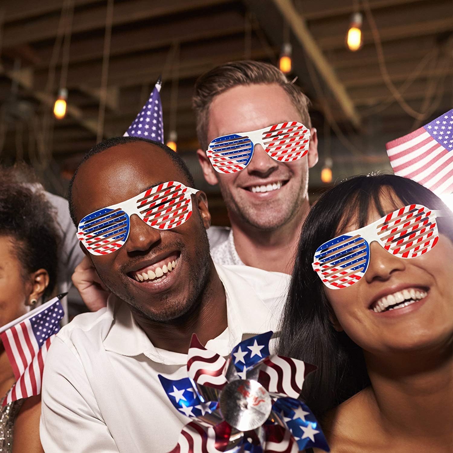 Patriotic Decorations - American Flag Party Supplies, 45 pcs Patriotic Party Supplies Including Paper Fans, Banner, Shades Glasses, Balloons, Star Confetti, Hanging Swirl: Toys & Games