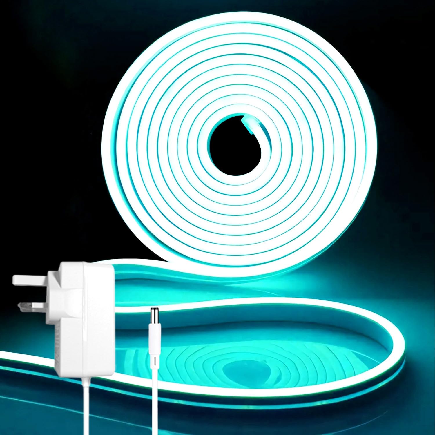 iNextStation Ice Blue LED Strip Light, 5M Cuttable Neon Rope Lights with Plug, 12V Waterproof Silicone Lights Kit for Bedroom TV Backlight Gaming Room Monitor Bar Wall Indoor Outdoor Ambient Lighting